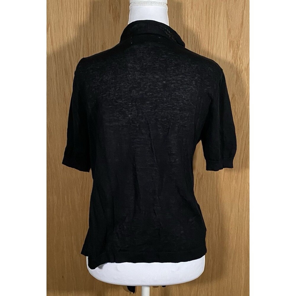 Women's M Black Cardigan Sweater Open Waterfall Front Minimalist Career Linen - Picture 4 of 8